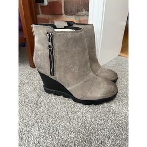 Sorel Joan Womens Uptown Chelsea Wedge Bootie Quarrey Sz 8 Distressed Leather
